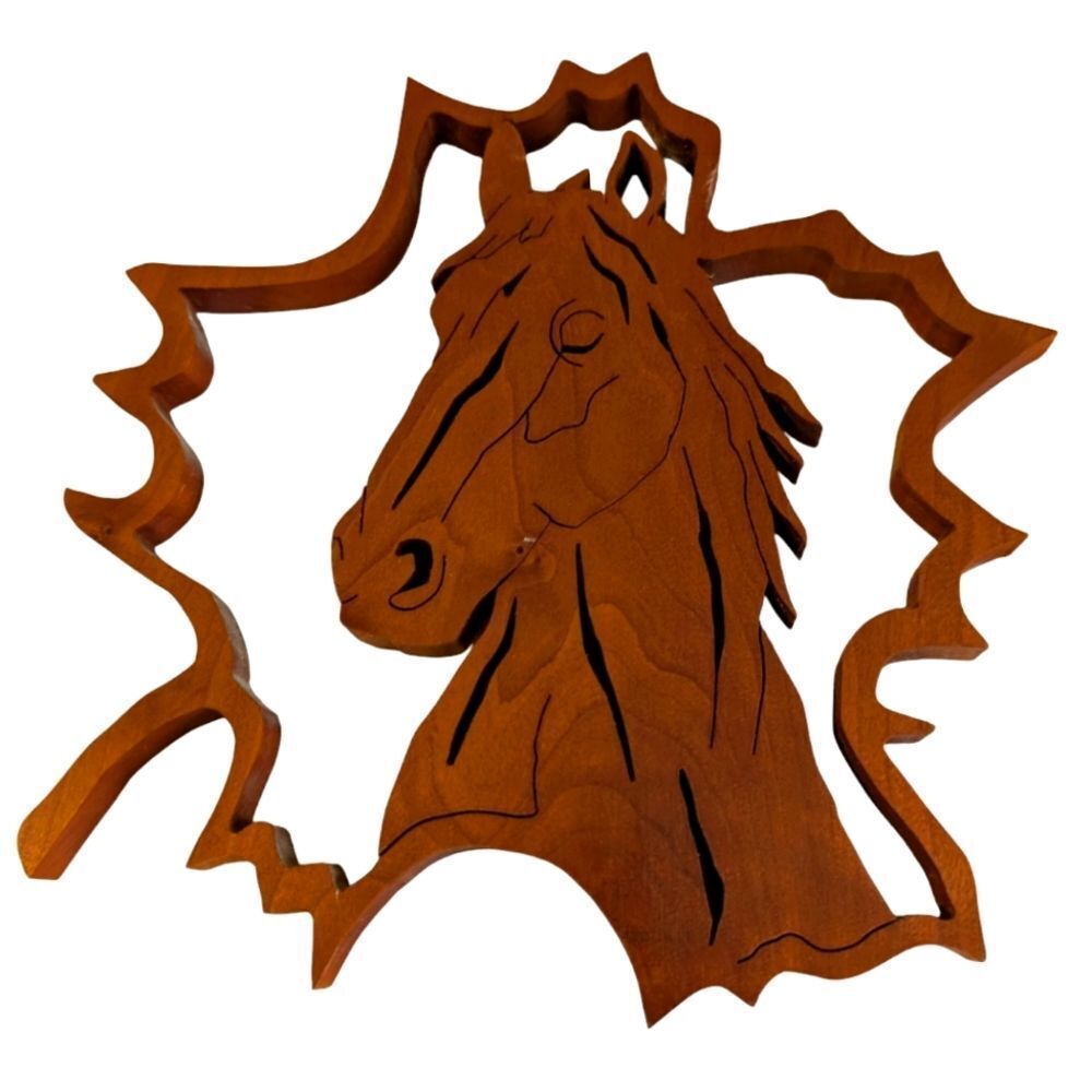 Vintage carved horse head in maple leaf wood wall decor western